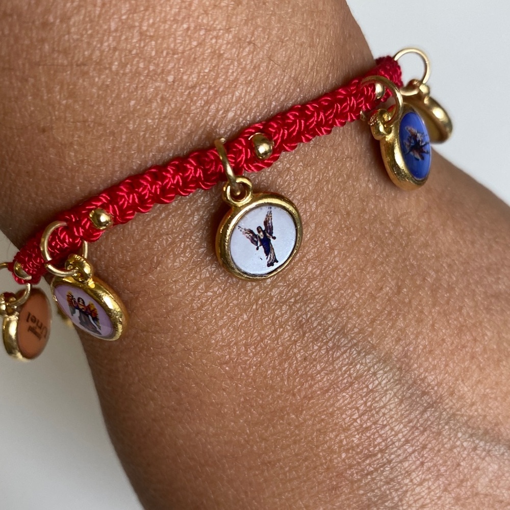 Red String Protection Bracelet with 7 Archangels Gold Plated Charms
